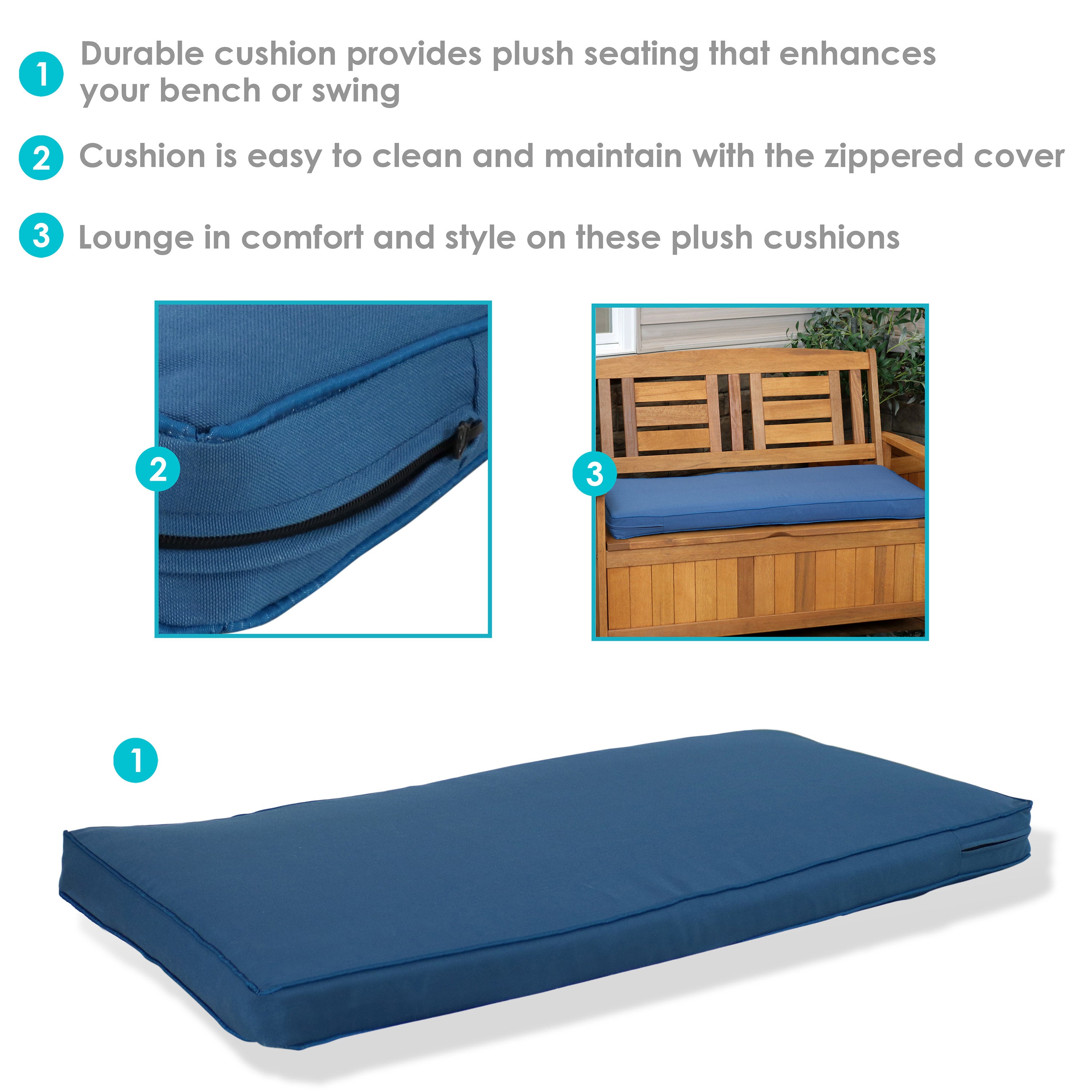Comfortable Sunnydaze Indoor/Outdoor Bench & Porch Swing Cushion - 41 x 18 Inches - Weather-Resistant & Durable for Patio, Garden, or Deck Use