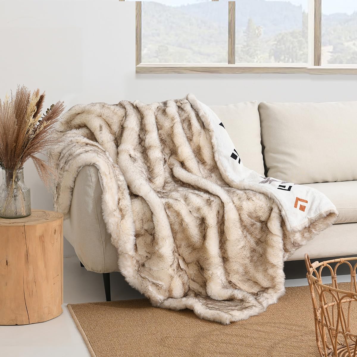 Luxury Plush Faux Fur Throw Blanket with Aztec Pattern - Super Soft & Warm Fluffy Blanket for Couch, Sofa, Bed & Home Decor - 50
