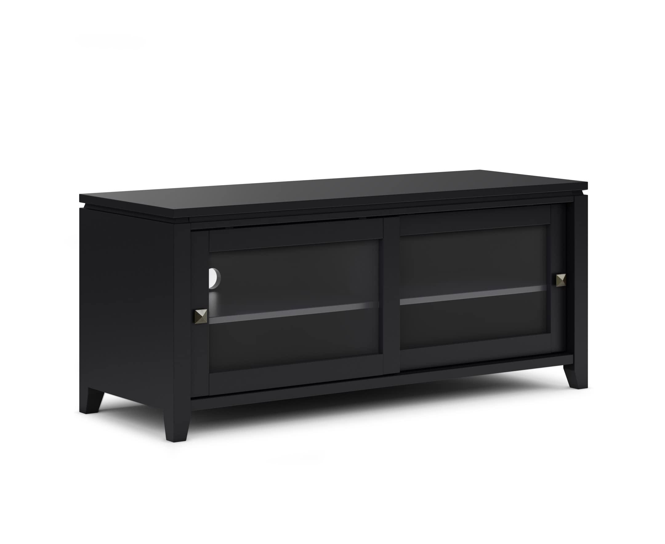 SIMPLIHOME Cosmopolitan 48 Inch Solid Wood TV Stand - Black Modern Entertainment Center for 55 Inch TVs - Stylish Living Room Media Console for Home Theater & Gaming Setup