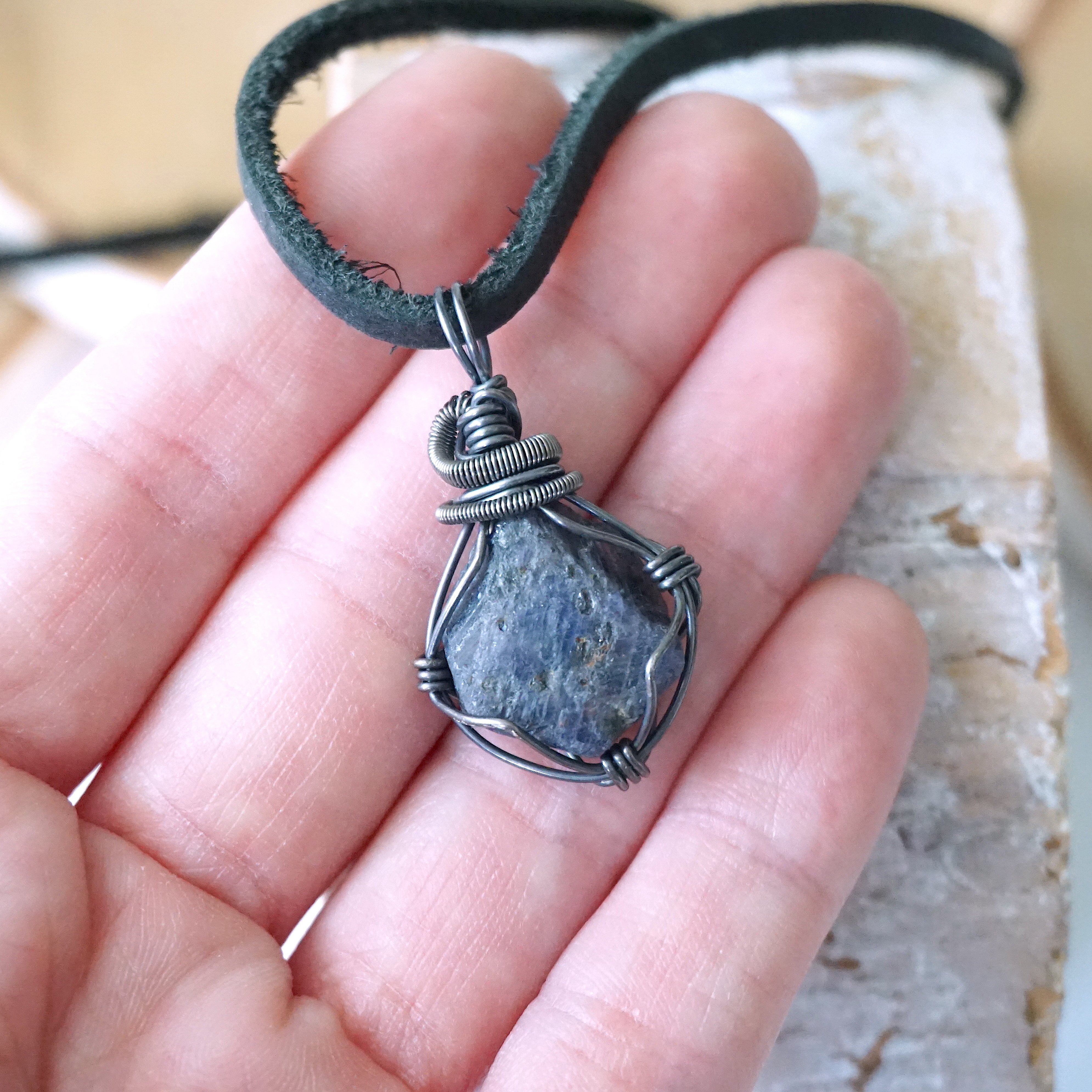 Natural Raw Sapphire Necklace - Handmade Antiqued Sterling Silver Jewelry for Women - Perfect for Weddings, Gifts & Boho Fashion