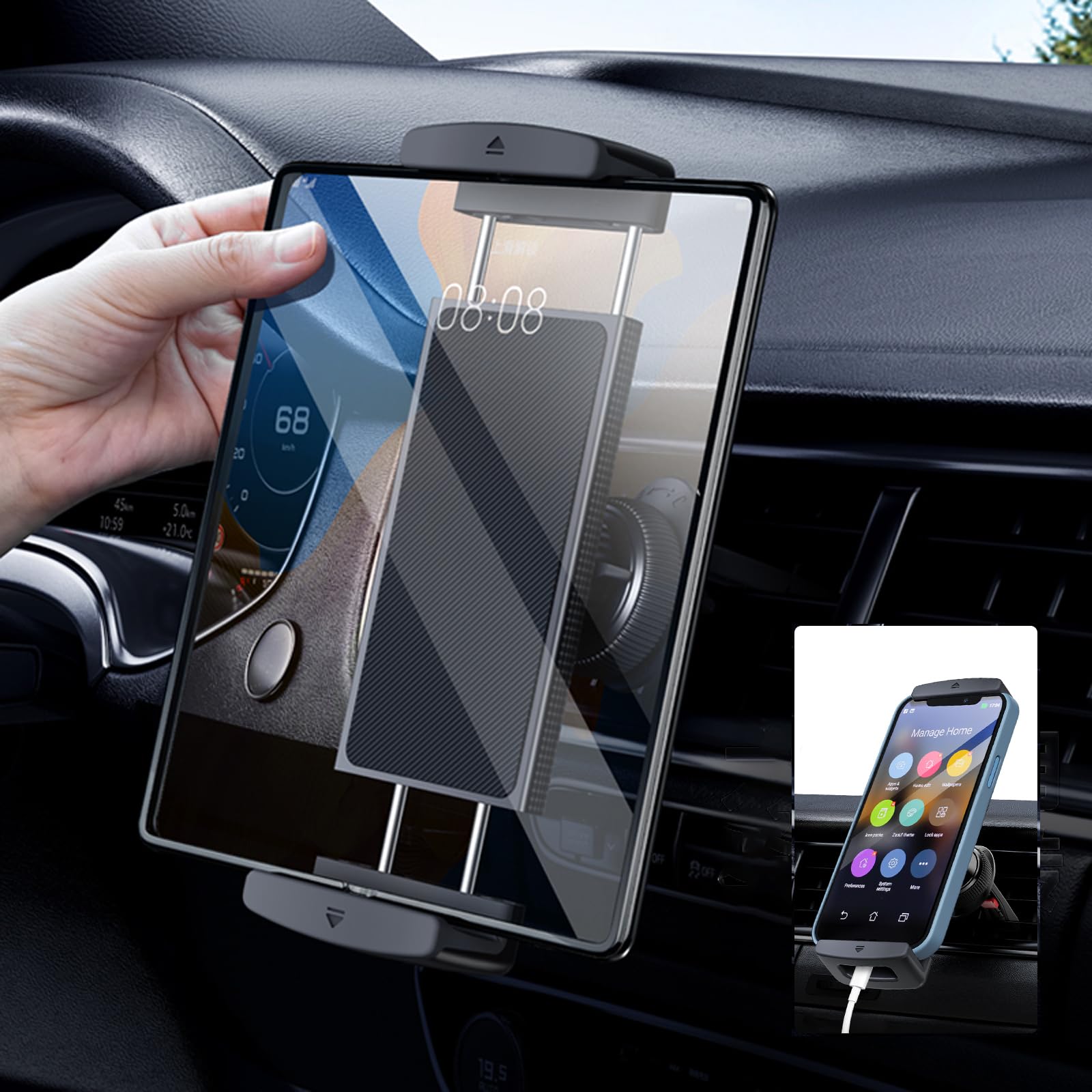 360° Rotatable Car Phone Mount for Samsung Galaxy Z Fold 6/5/4/3, iPad Mini 6, iPad Pro, iPad Air & Pixel Fold - Universal Tablet Holder for Car Air Vent & Dashboard (Fits 4-12.9
