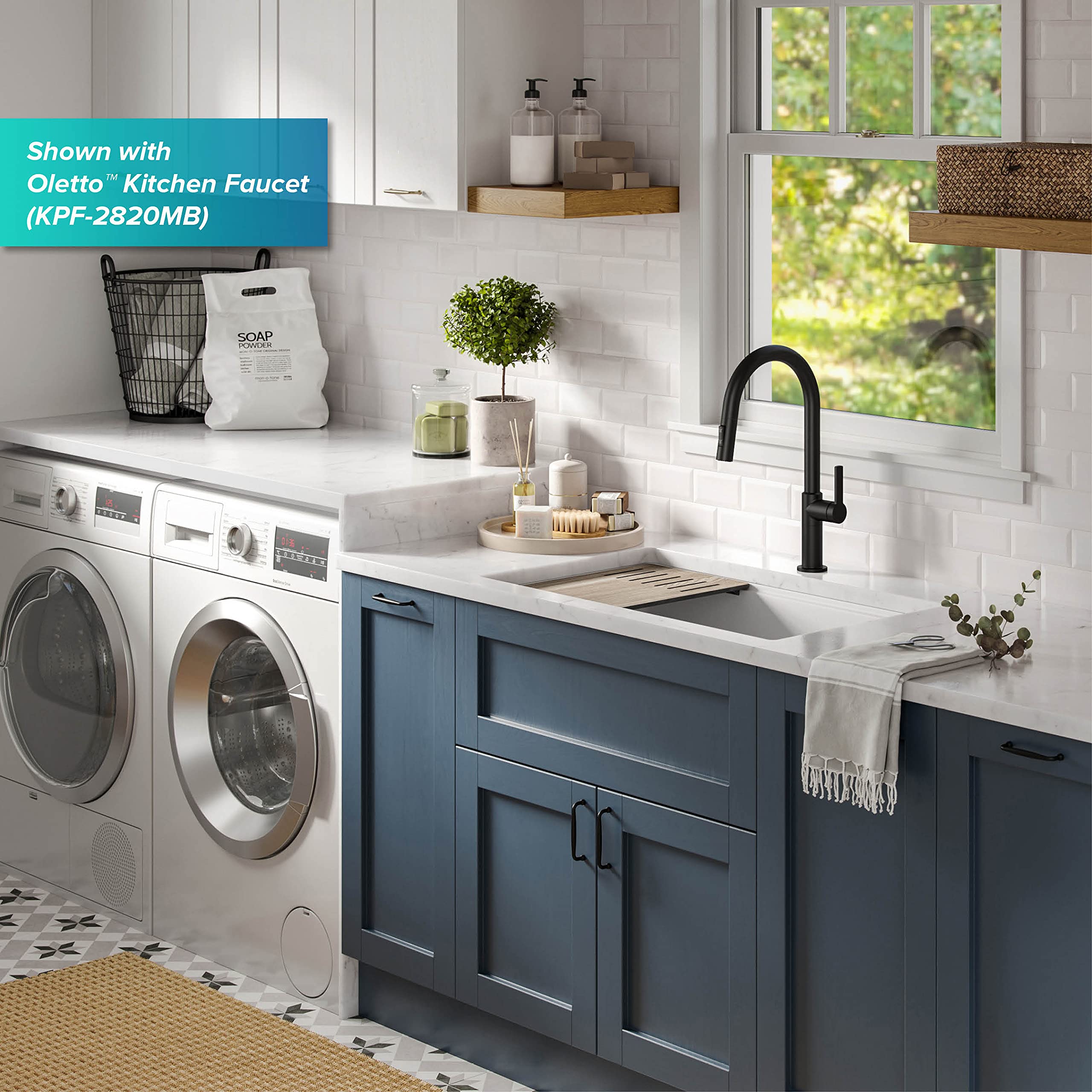 Kraus KGUW1-33WH-100-100 Bellucci Workstation 32-Inch Undermount Granite Composite Single Bowl Kitchen Sink in White | Includes WasteGuard 1 HP Continuous Feed Garbage Disposal & Accessories | Perfect for Modern Kitchens, Food Prep & Dishwashing
