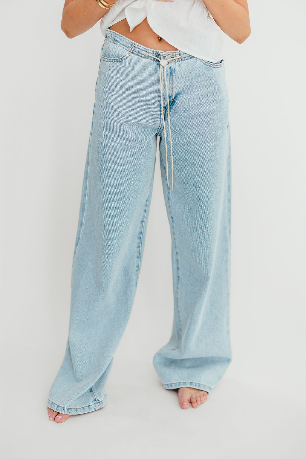 Stylish Jade Green Drawstring Wide Leg Jeans for Women - Comfortable & Trendy Casual Pants for Everyday Wear, Lounge, and Street Style Outfits