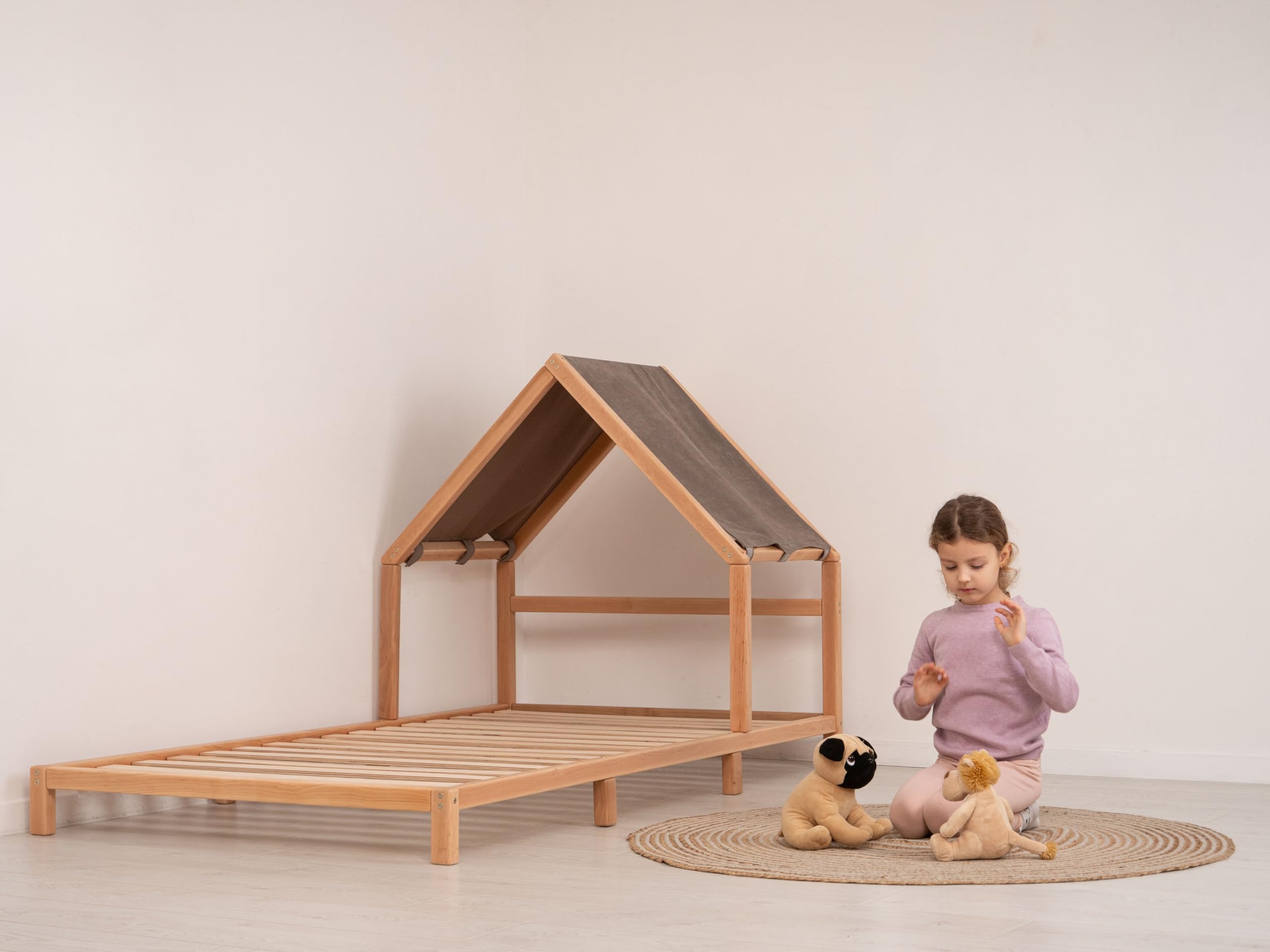 Montessori Toddler Bed Frame - Low Profile Twin House Bed for Kids Room & Play Area