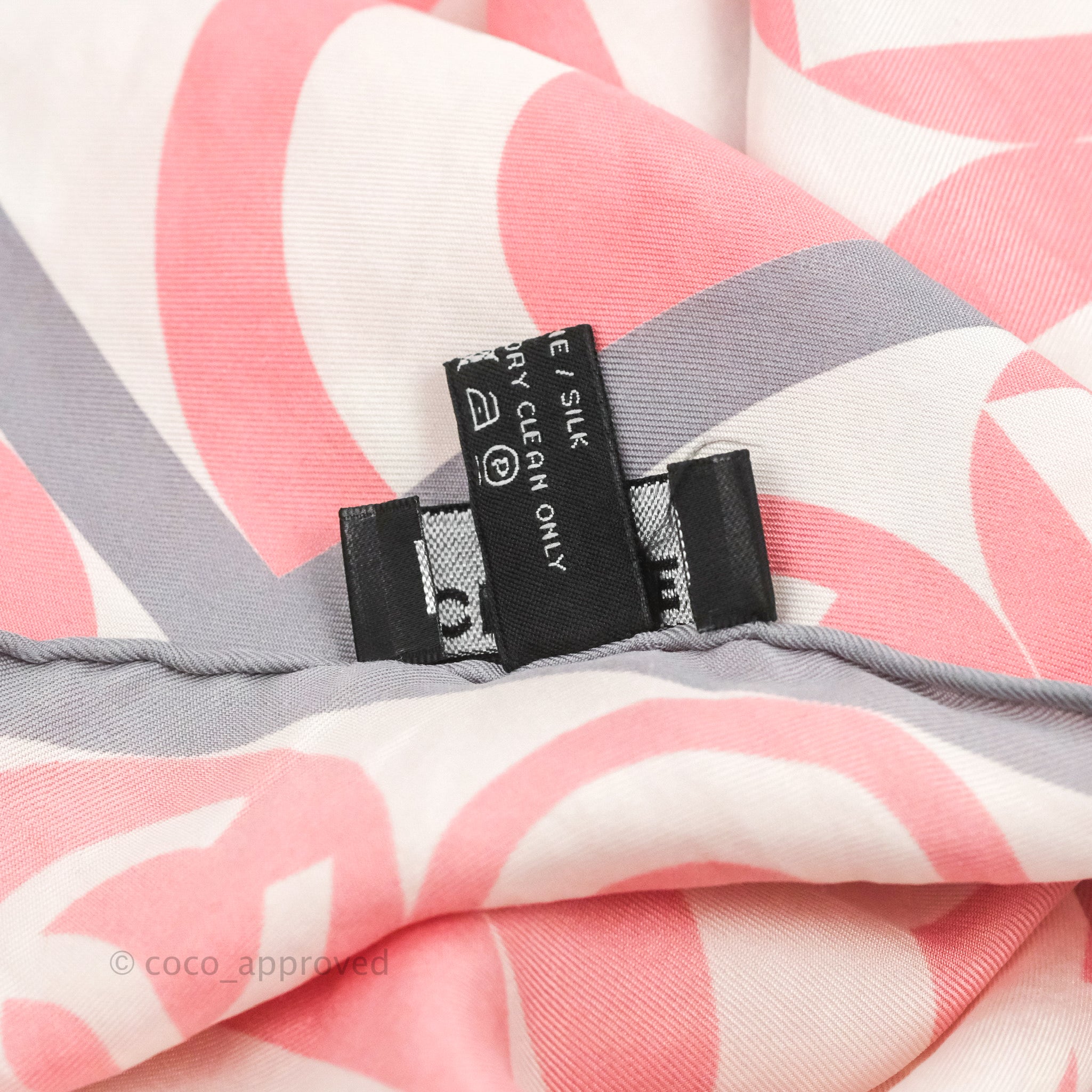 Chanel CC Silk Square Scarf 90 - Luxury Grey Pink White Fashion Scarf for Women | Perfect for Office, Party & Gift Giving