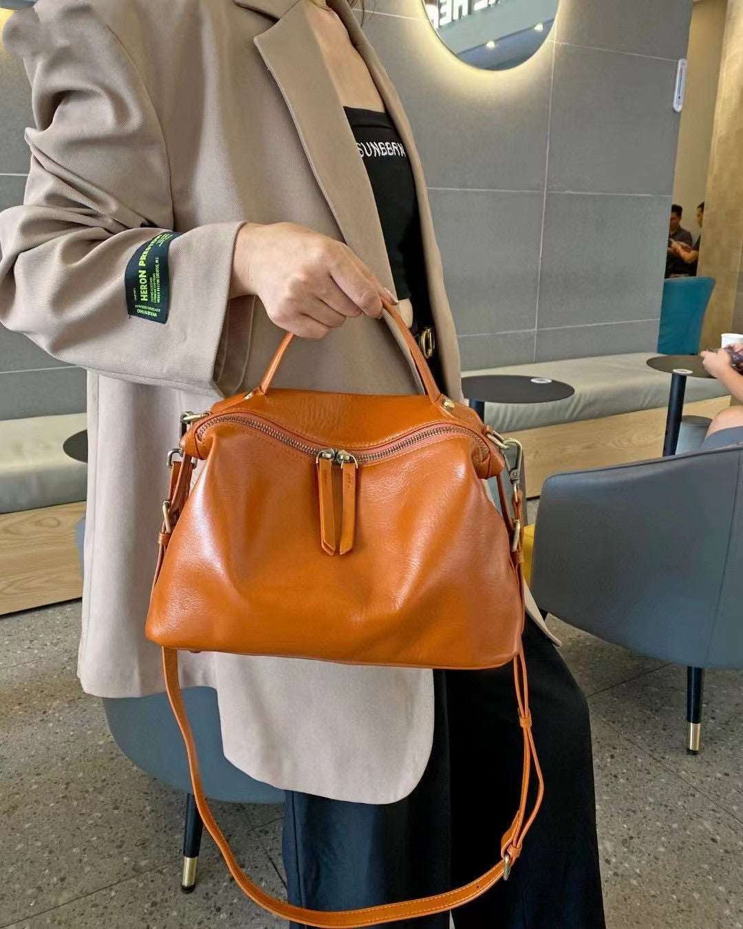 Premium Genuine Leather Satchel Bag for Women & Men - Stylish & Durable Crossbody Messenger Bag for Work, Travel & Everyday Use