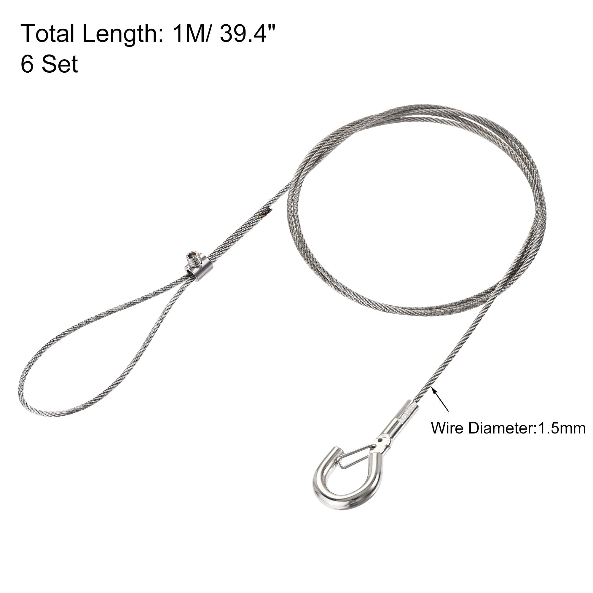 uxcell 6-Piece Adjustable Picture Hanging Wire Kit - 1M Heavy Duty 66 Lbs Capacity Art Gallery Hooks with Screws & Wrench - Perfect for Home Decor, Photo Displays & Wall Art Installation