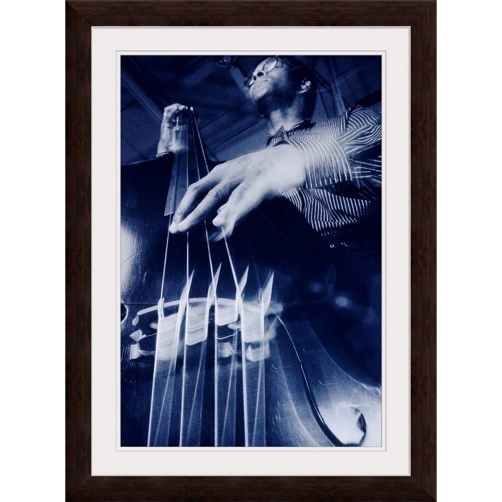 GREATBIGCANVAS Double Bass Player Jazz Art Print - Low Angle Espresso Framed Wall Decor 24x36 Inches - Perfect for Music Room, Jazz Club & Home Office Decor