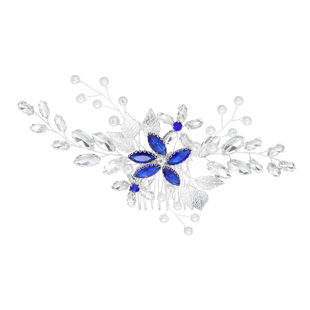 Blue Bridal Leaf Hair Comb - Handmade Wedding Tiara for Bride - Perfect for Prom & Headdress