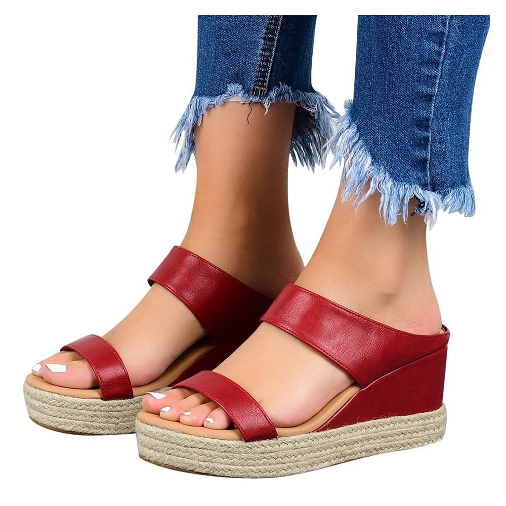 Women's Gladiator Sandals with Wedge Heel - 2022 Summer Open Toe Slip-On Platform Sandals for Beach, Vacation & Casual Outfits