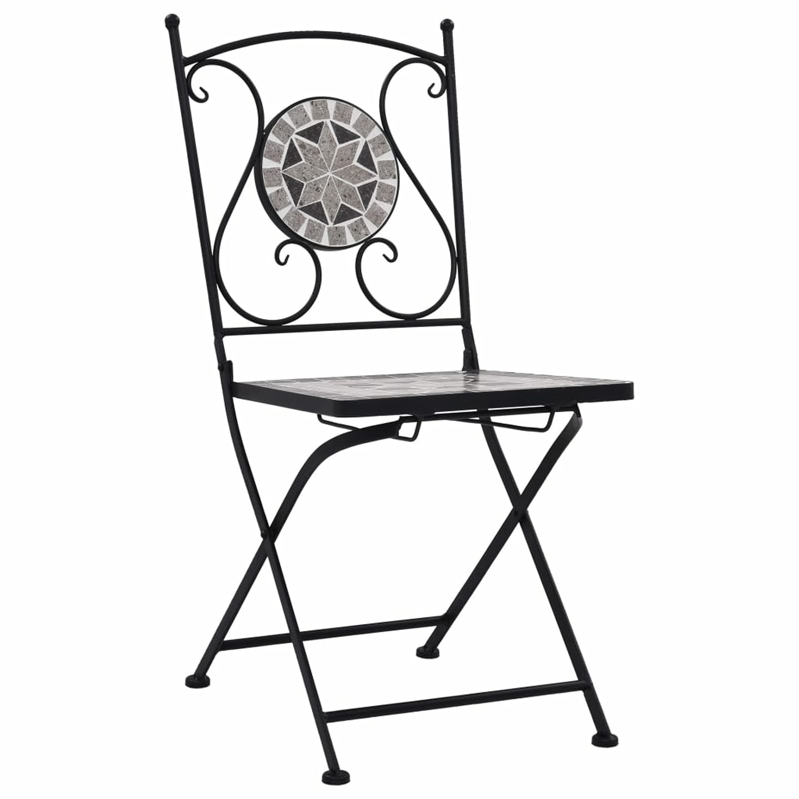 Gray Mosaic Patio Table Set with 2 Bistro Chairs - Outdoor Garden Dining Decor, Mosaic Plant Stand for Backyard, Deck & Poolside Use