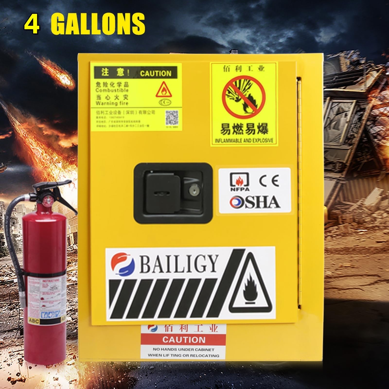 4 Gallon Flammable Liquid Safety Cabinet - Explosion Proof Storage for Chemicals, 13.4