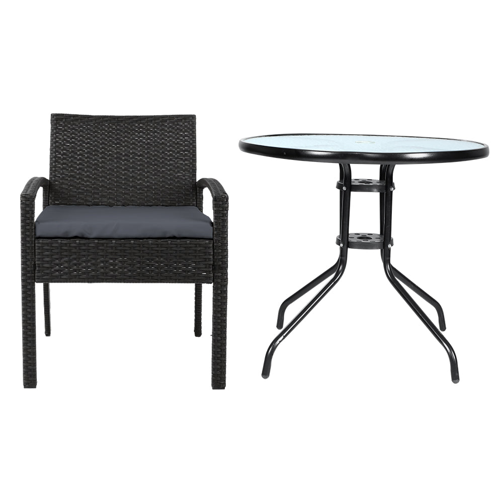 3-Piece Bistro Set Outdoor Patio Furniture - Rattan Table & Chairs with Cushions - Perfect for Garden, Balcony or Backyard Dining