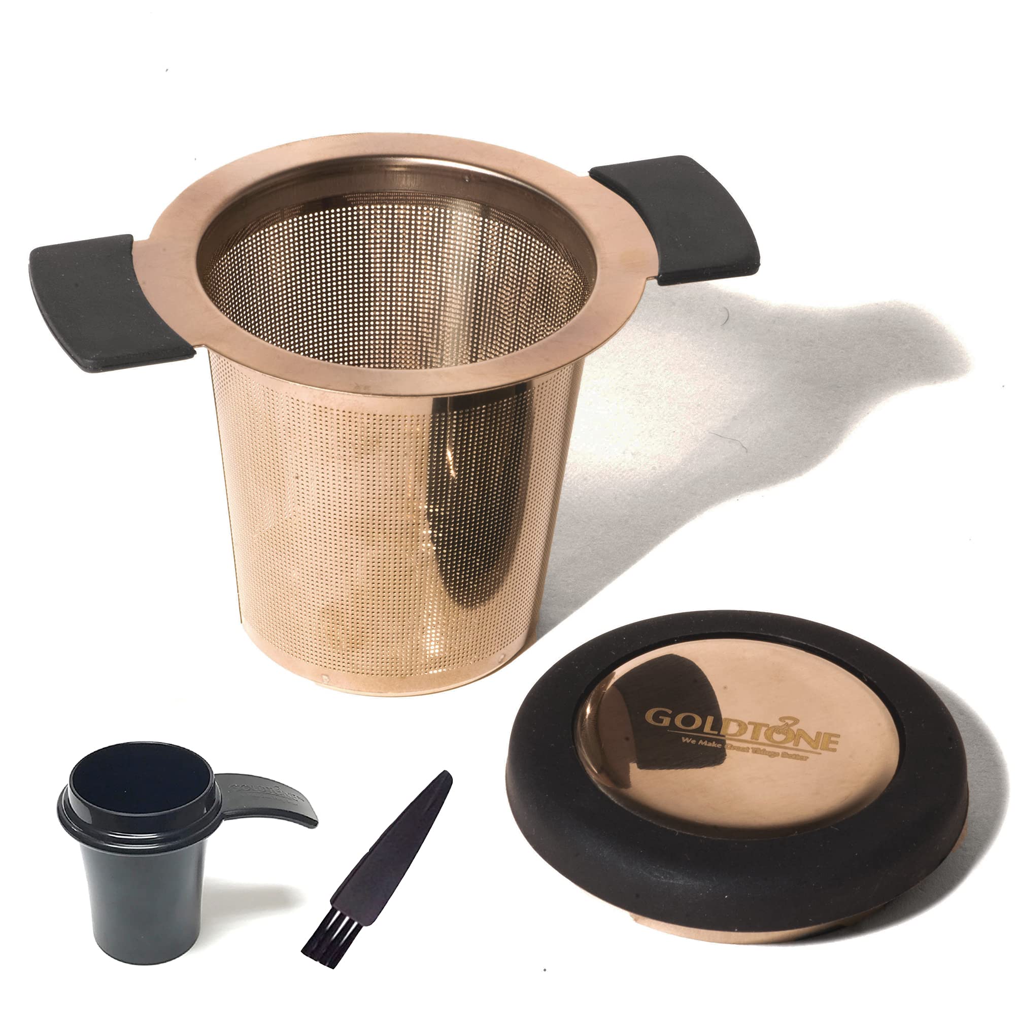 GoldTone Stainless Steel Tea Infuser with Scoop & Brush - Perfect for Loose Leaf Tea & Coffee Brewing