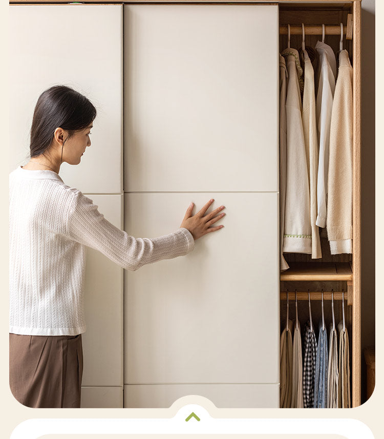 Solid Oak Wood Sliding Door Wardrobe Closet - Modern Storage Solution for Bedroom, Living Room & Office Organization