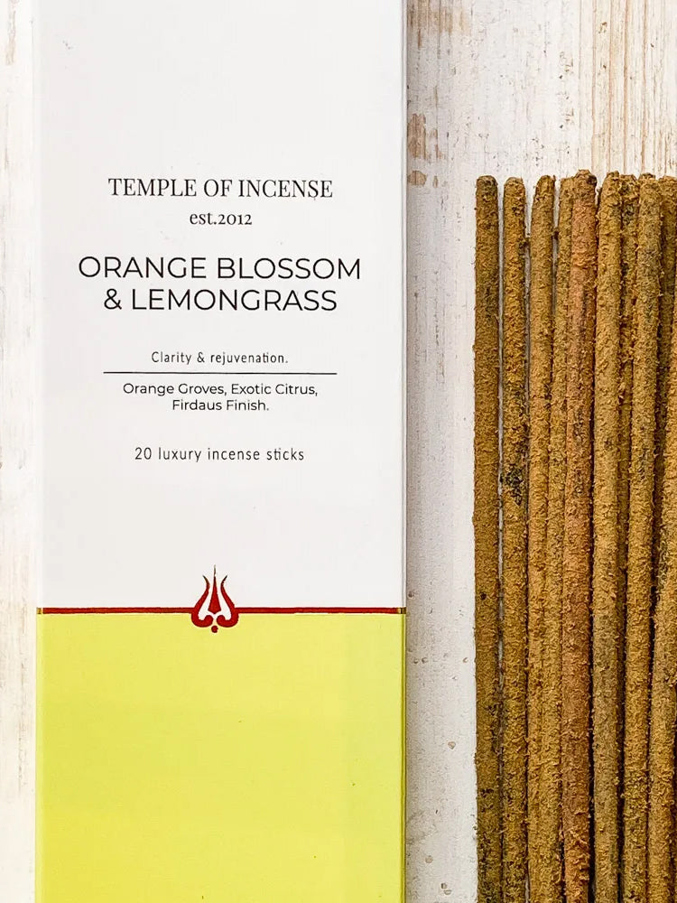 Orange Blossom & Lemongrass Incense Sticks - Natural Aromatherapy for Relaxation, Meditation & Home Fragrance | Temple of Incense