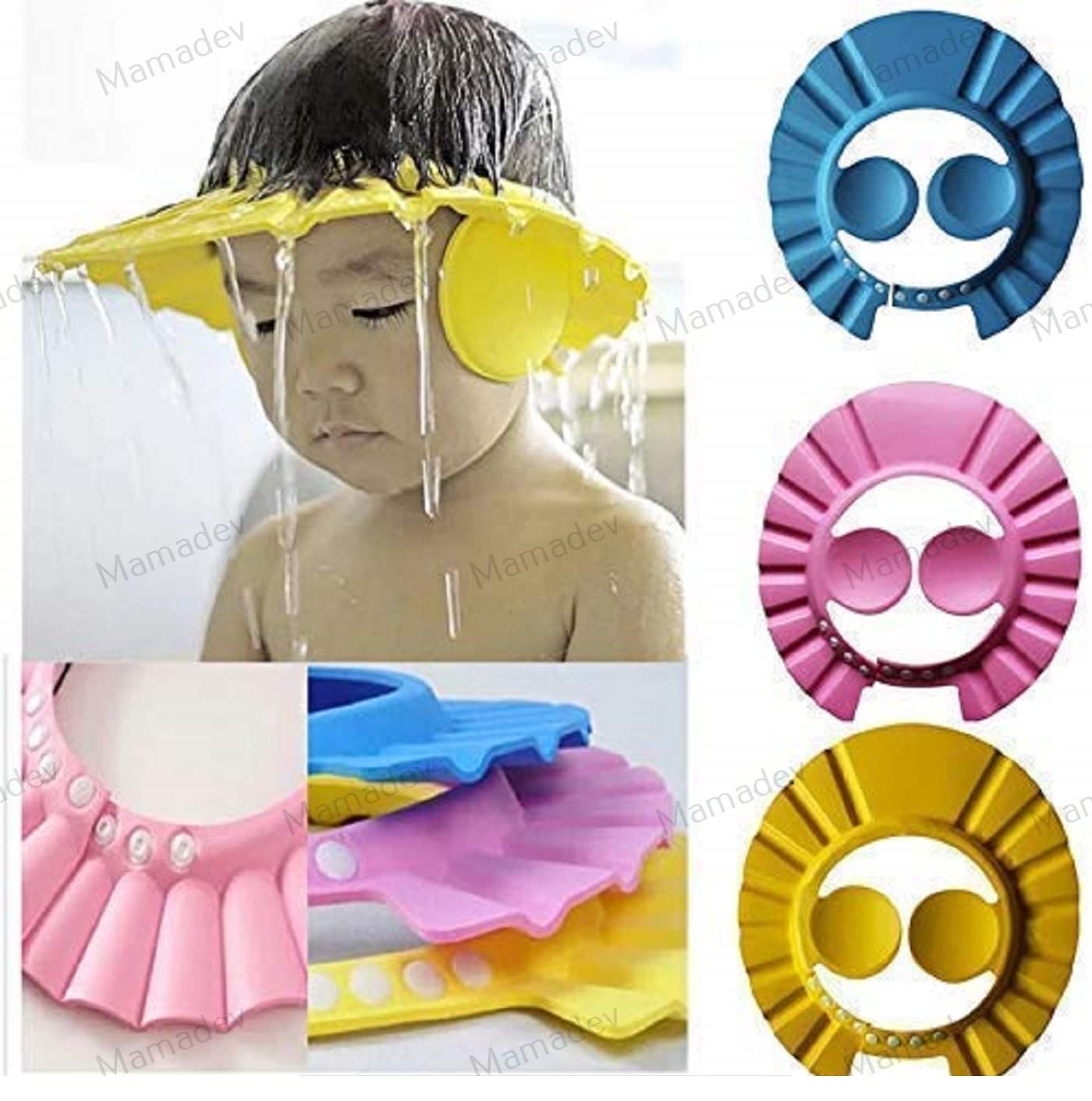 Mamadev® Adjustable Soft Baby Shower Cap for Safe Hair Washing - Waterproof Bath Hat for Infants & Toddlers - Leaf Shape Design (1 Piece, Multi Color) - Perfect for Bath Time, Swimming & Sensitive Skin Care