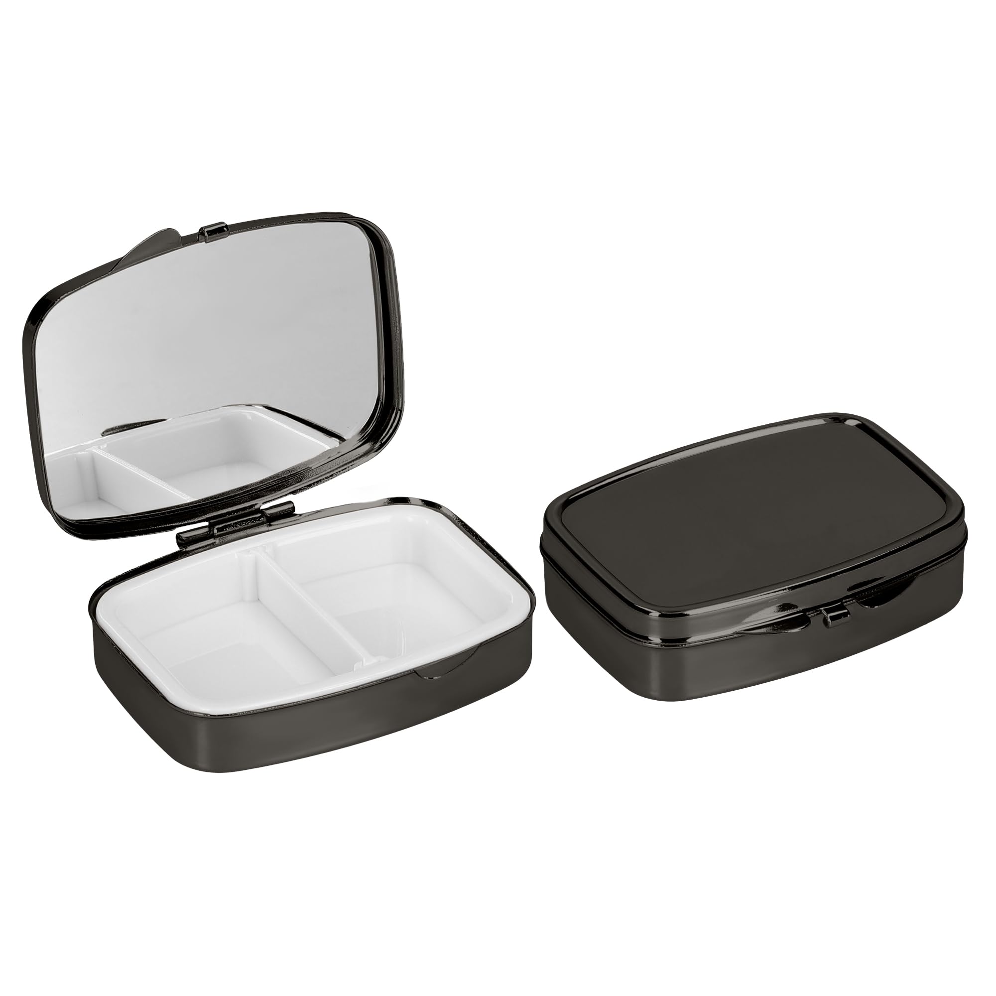 kwmobile 2 Compartment Stainless Steel Pill Organizer - Set of 2 Travel Medicine Boxes for Tablets & Prescriptions - Black | Portable Medication Storage for Home, Office & Travel