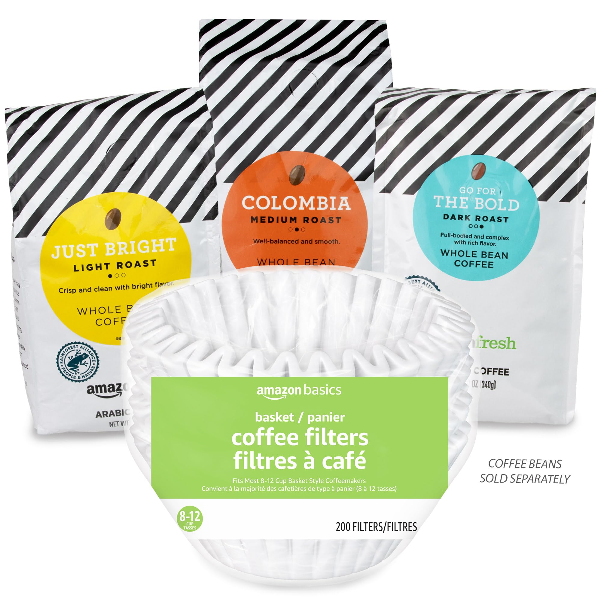 Amazon Basics Basket Coffee Filters for 8-12 Cup Coffee Makers, White, 200 Count - Perfect for Home, Office, and Restaurants - Compatible with Most Standard Drip Coffee Machines