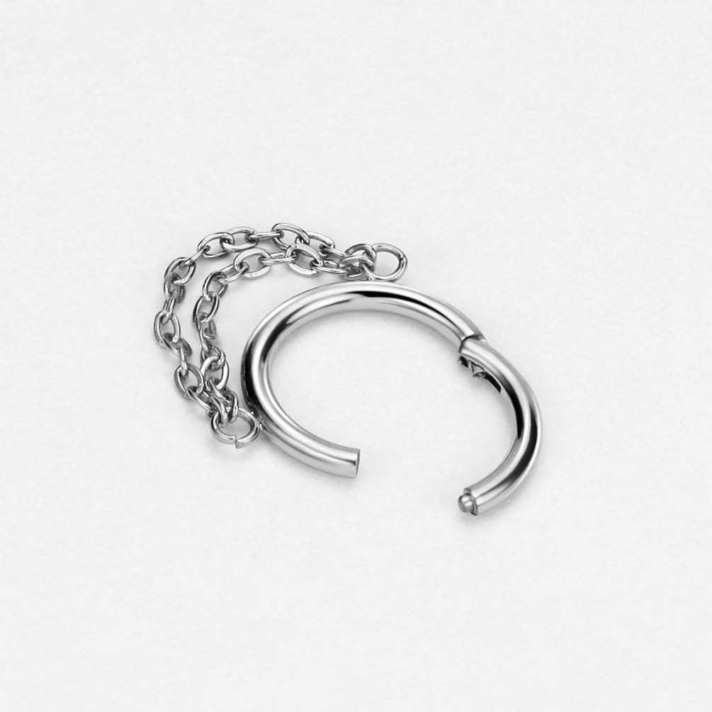 Surgical Steel Cartilage Earring Hoop - 8mm Helix Hoop with Double Chain - 16g Silver Ear Lobe Piercing Jewelry for Women & Men - Perfect for Helix, Tragus & Lobe Piercings - Trendy & Hypoallergenic