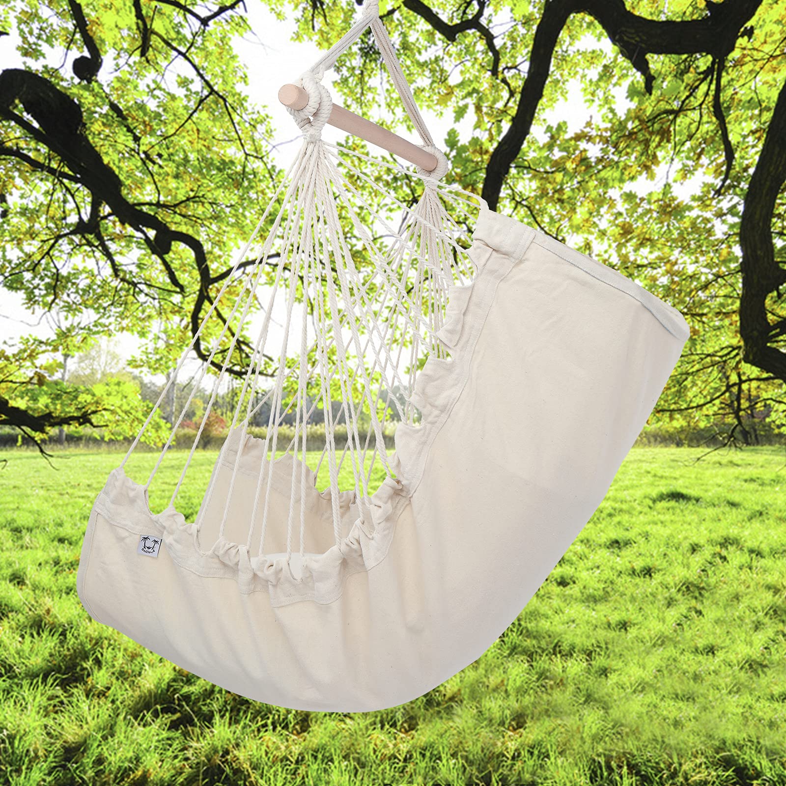 ONCLOUD Hanging Rope Hammock Chair Swing Seat with 2 Cushions - Indoor/Outdoor Use for Yard, Bedroom, Patio, Porch - Perfect for Relaxing, Reading & Lounging (Beige)