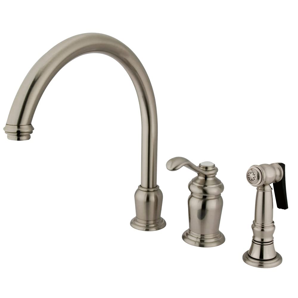 Kingston Brass KS7828TLBS Templeton 8-Inch Widespread Kitchen Faucet with Pull-Down Sprayer in Brushed Nickel - Perfect for Modern Farmhouse & Traditional Kitchen Sinks