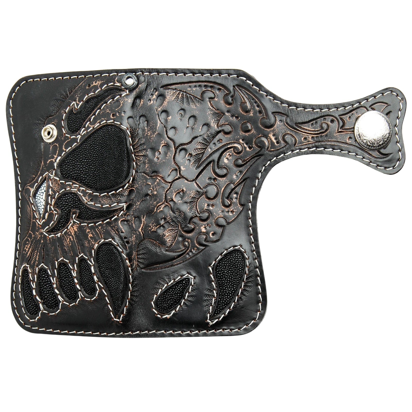 Devil Skull Genuine Leather Biker Wallet for Men - Gothic Motorcycle Chain Wallet with ID Window & Credit Card Slots - Perfect for Bikers, Riders & Motorcycle Enthusiasts