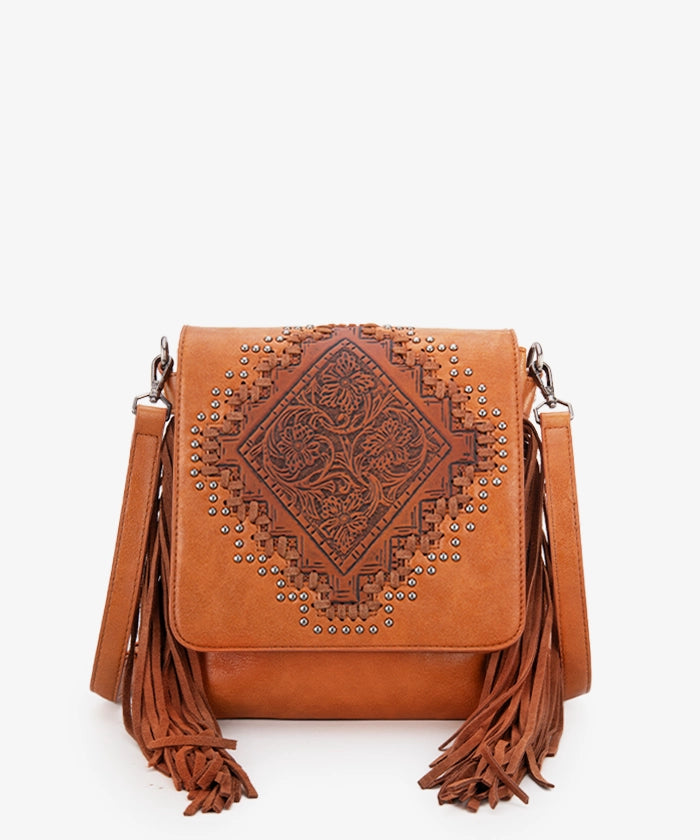 Montana West Tooled Fringe Flap Crossbody Purse for Women - Stylish Leather Shoulder Bag with Western Design - Perfect for Daily Use, Travel & Outdoor Events