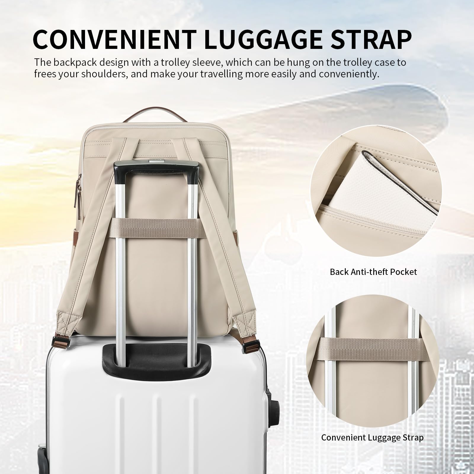 Stylish Women's Laptop Backpack for Work & Travel - Airline Approved College Backpack Fits 14 Inch Notebook, Multi-Functional Casual Daypack (Apricot) - Perfect for Business Trips, Campus Life & Daily Commute