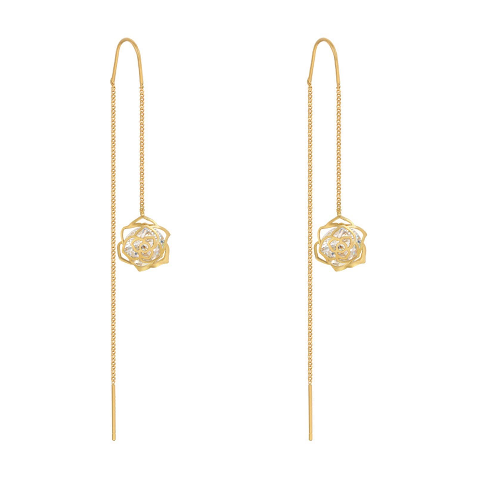 Elegant Hollow Rose Tassel Drop Earrings for Women - 2022 Fashion Minimalist Hoop Earrings - Perfect for Date Night, Wedding & Western Style Outfits