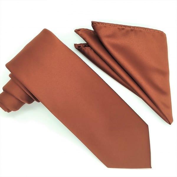 Vintage Rust-Colored Tie & Pocket Square Set for Men - Classic Silk Necktie & Handkerchief Combo for Weddings, Business & Formal Events