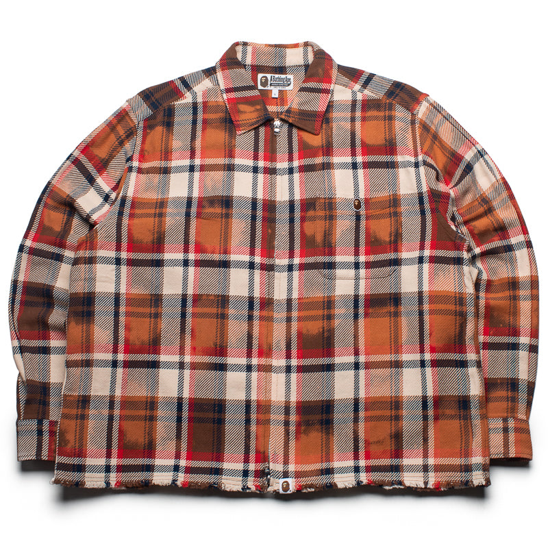 BAPE Bleached Check Zip-Up Shirt - Red | Stylish Streetwear Hoodie for Men | Perfect for Casual Outfits & Urban Fashion