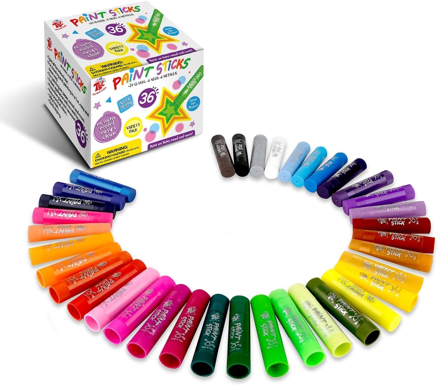 The Best Crafts Paint Sticks - 36 Classic Colors Washable Non-Toxic Tempera Paint Markers for Kids, Students & Artists - Perfect for Classroom Projects, DIY Crafts & Home Art Activities