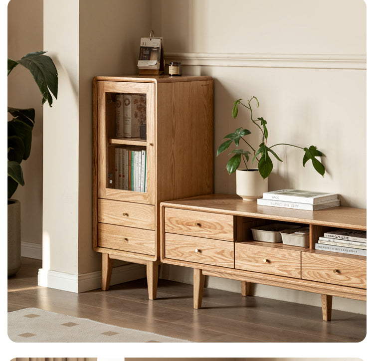 Solid Oak Wood Side Cabinet - Rustic Storage Cabinet for Living Room, Bedroom, or Entryway - Perfect for Organizing Books, Decor & Essentials