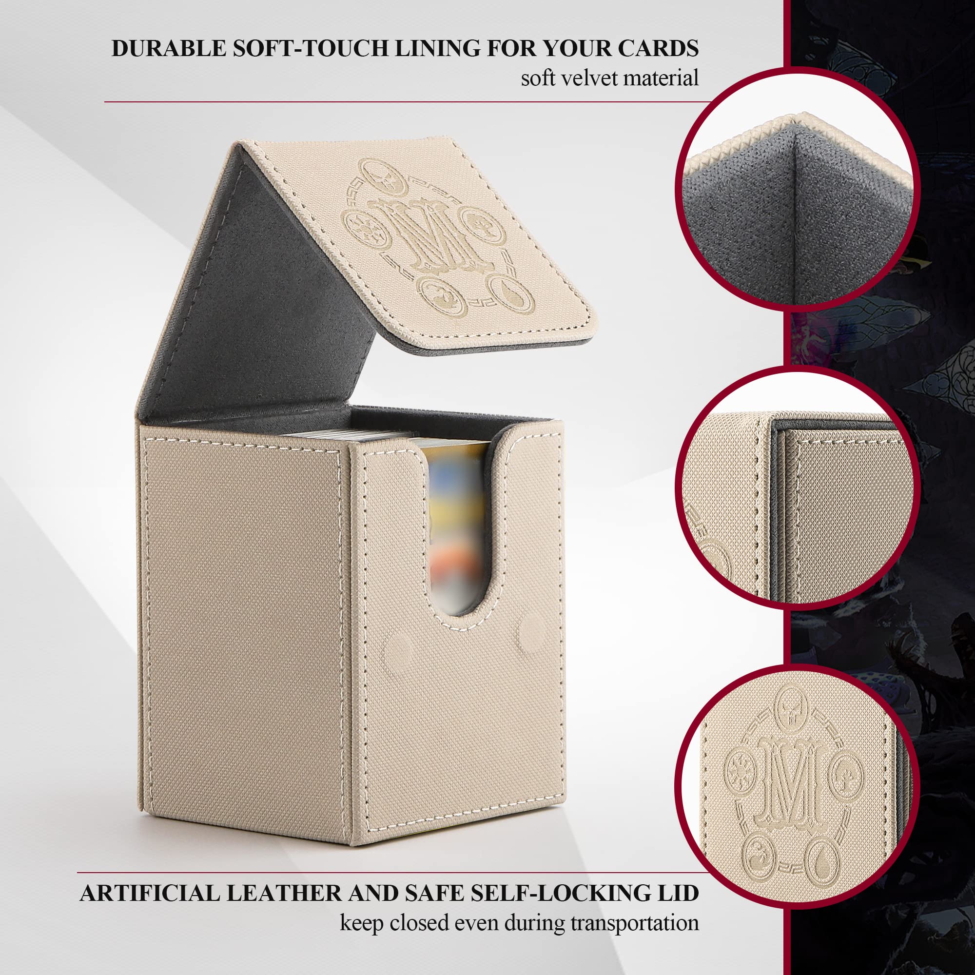 Premium MTG Card Deck Box - Holds 100+ Single Sleeved Cards with Microfiber Lining | Leather Trading Card Storage Box Compatible with TCG, Yugioh, Pokemon | Perfect for Game Nights & Card Collection (White)