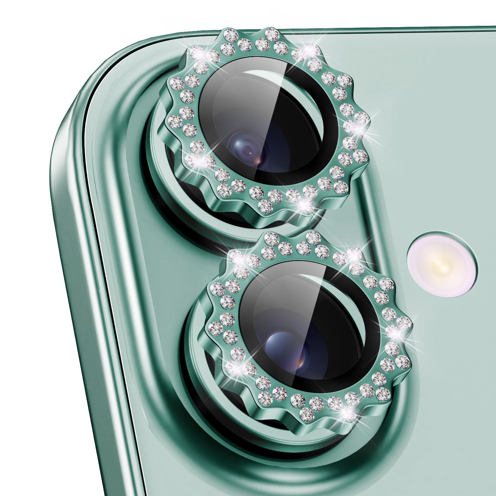Xfilm iPhone 16/16 Plus Camera Lens Protector - Diamond Ring Sun Design, 9H Hardness Scratchproof Screen Guard, Stylish Phone Accessories (Green) | Perfect for Outdoor Photography, Travel & Everyday Protection