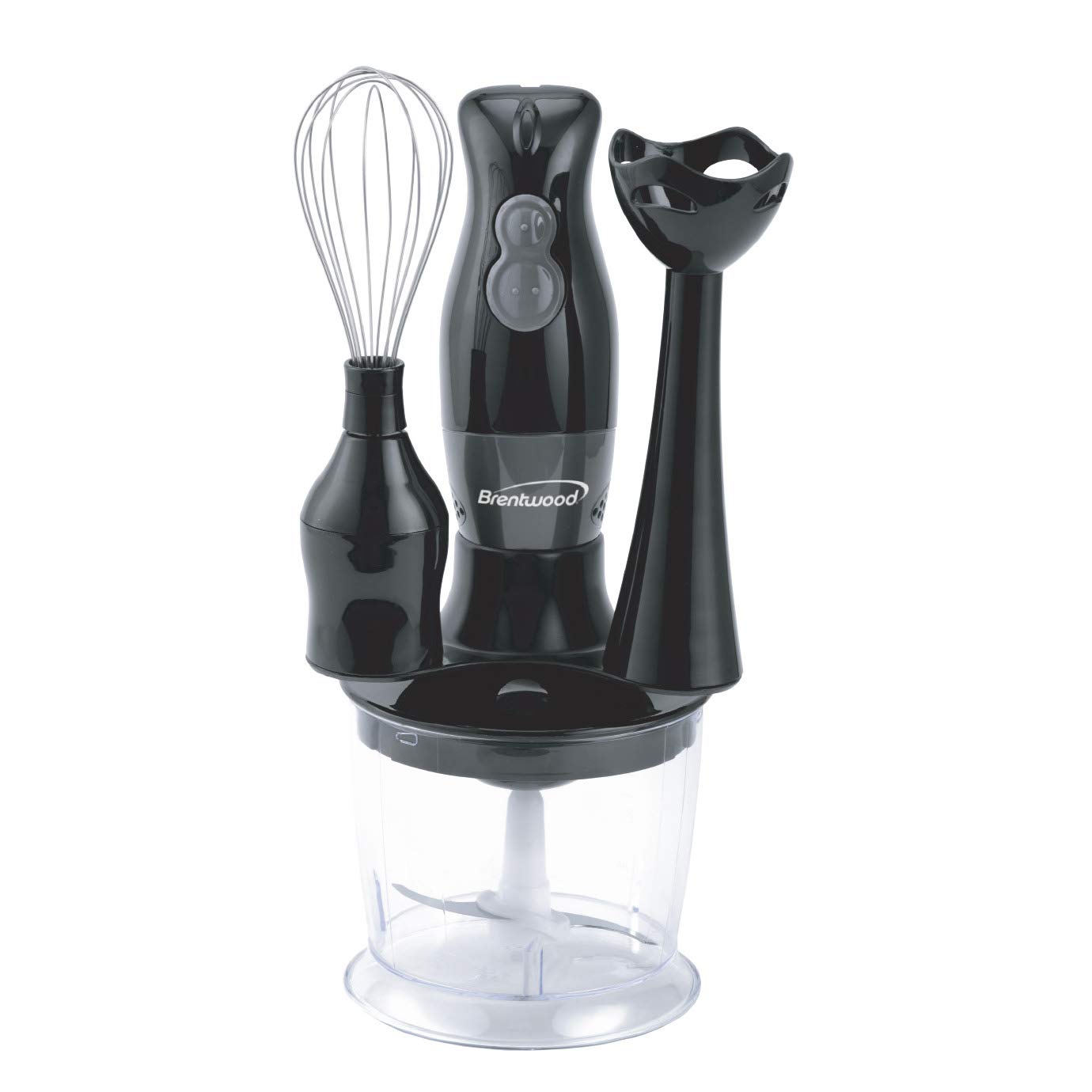 2-Speed Hand Blender & Food Processor with Balloon Whisk - Powerful 300W Immersion Blender for Smoothies, Soups, Baby Food - Includes Chopper & Whisk Attachments - Perfect for Kitchen, Baking & Meal Prep (Black)