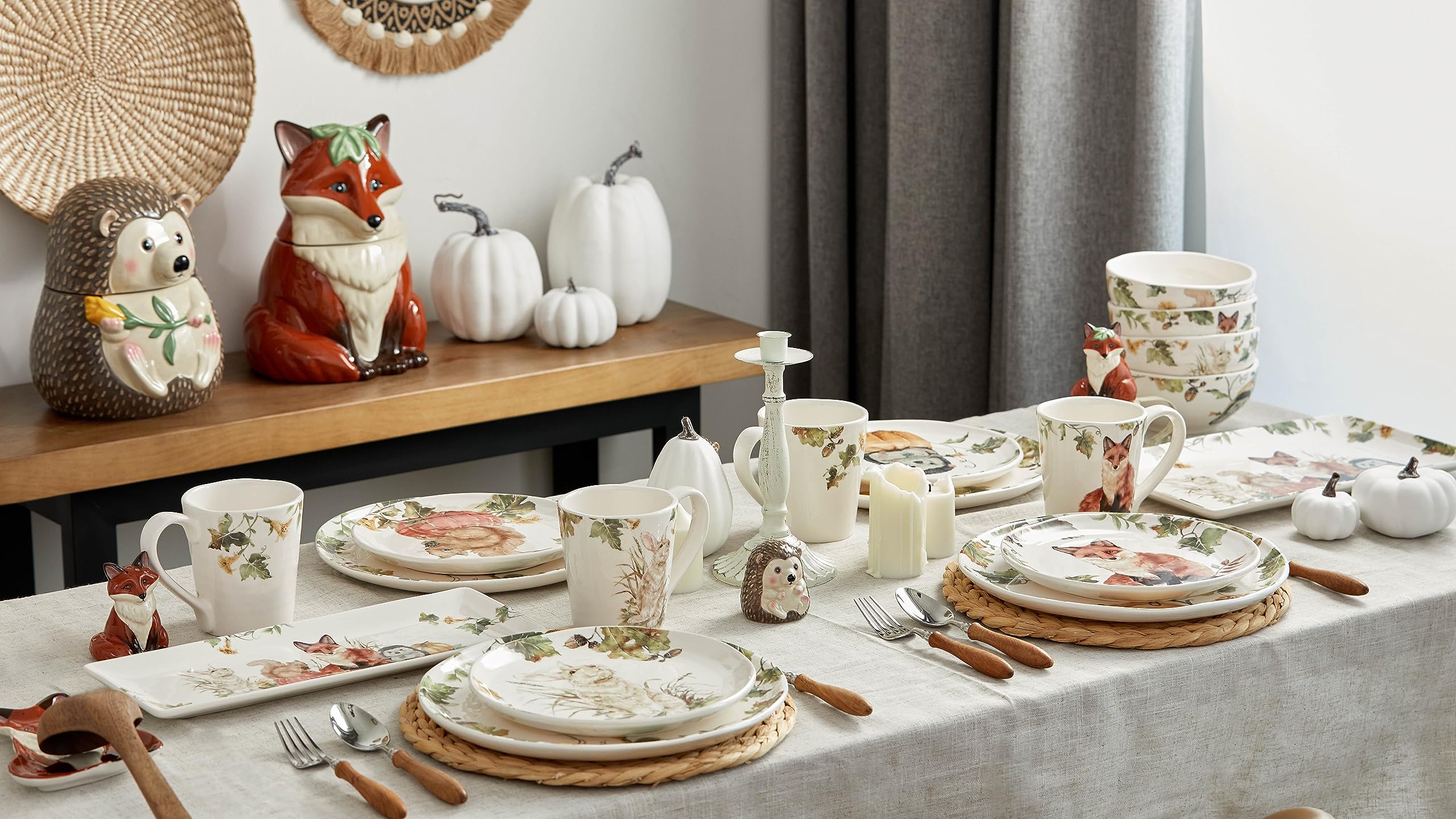 Bico Woodland Critters 11 Inch Dinner Plates Set of 4 - Microwave & Dishwasher Safe Pasta, Salad & Main Course Dishes - Perfect for Family Dinners, Parties & Everyday Use