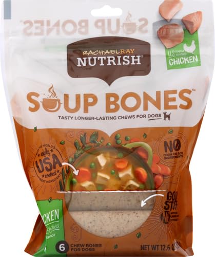 Rachael Ray Nutrish Soup Bones Dog Treats - Chicken & Veggies Flavor, 6 Count | Natural & Healthy Dog Chews for Small & Large Breeds | Perfect for Training, Rewards & Dental Health