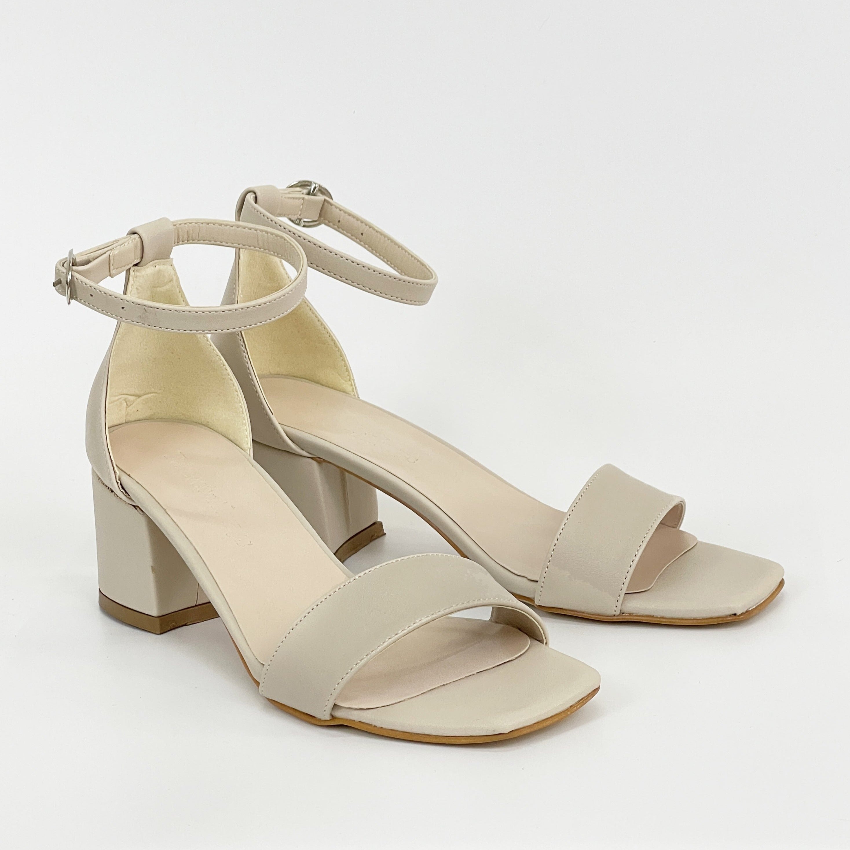 Iva Beige Low Heels - Comfortable Women's Casual Shoes for Work, Office & Everyday Wear | Slip-On Low Block Heel Pumps