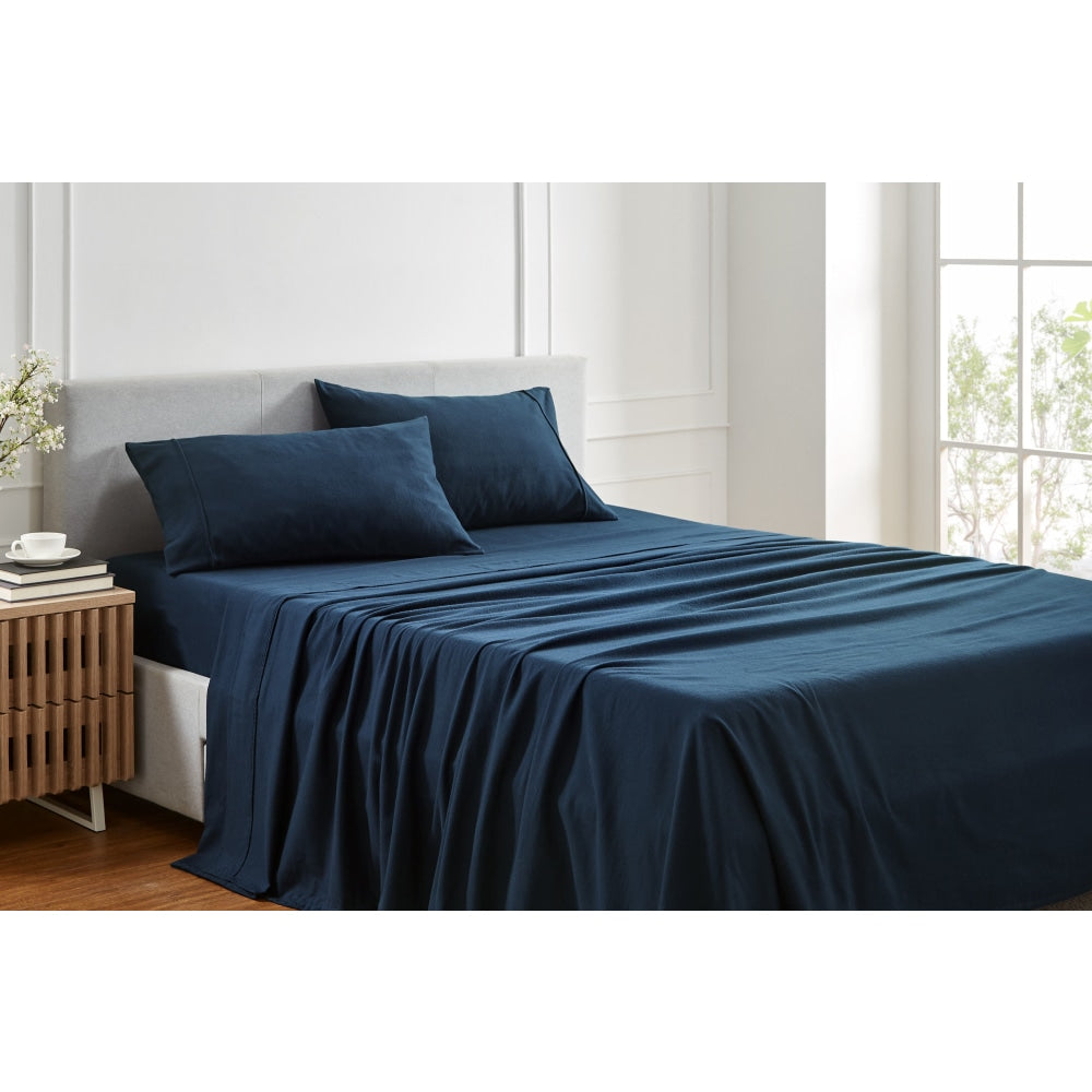 150GSM Cotton Flannelette Bed Sheet Set - Midnight Blue King Single Size | Ultra Soft & Breathable Bedding for Cozy Sleep | Perfect for Winter Nights & Guest Rooms