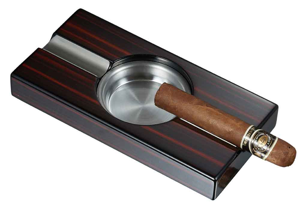 Premium Windsor Ebony Macassar Wooden Cigar Ashtray - Luxury Cigar Accessories for Smoking Enthusiasts - Perfect for Home Bars, Man Caves & Outdoor Lounges