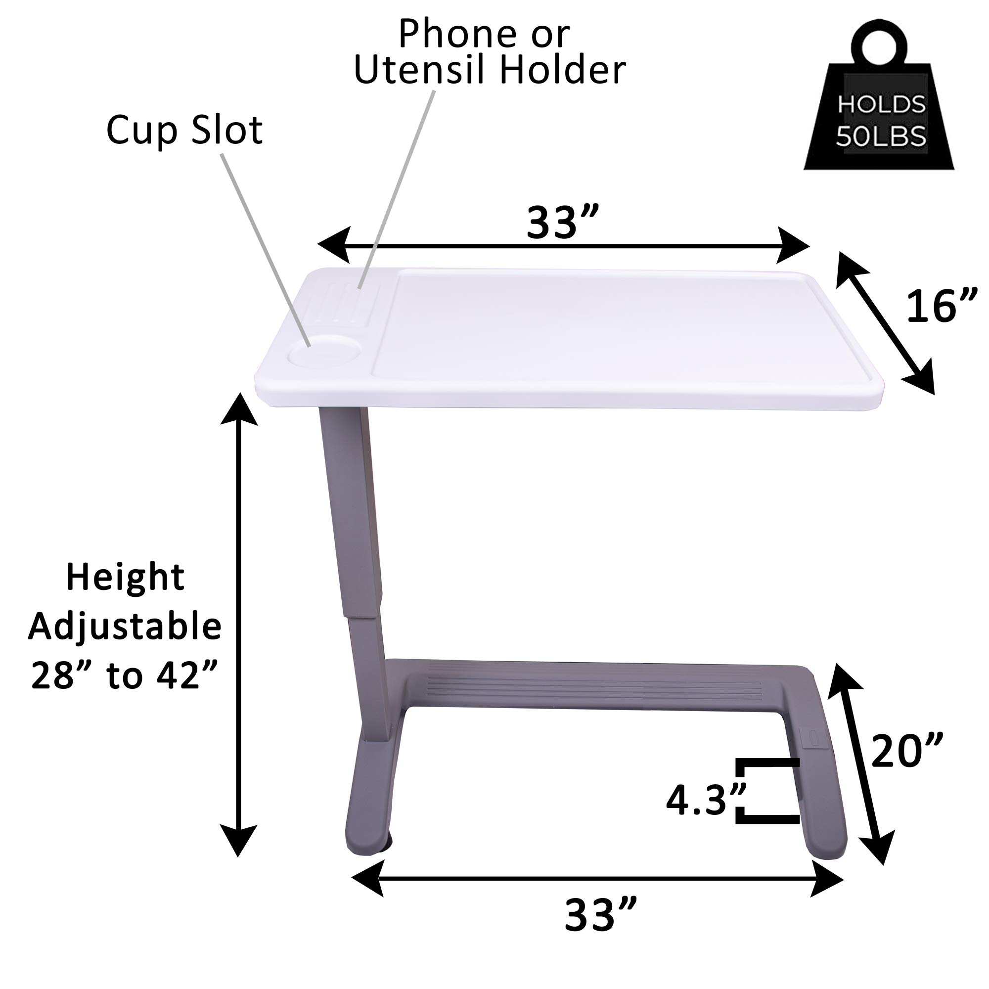 Carex Overbed Table with Wheels - Adjustable Height Hospital Bed Table for Home & Medical Use - Rolling Bedside Desk for Eating, Working, Reading in Bed - Portable Over The Bed Table for Patients & Seniors