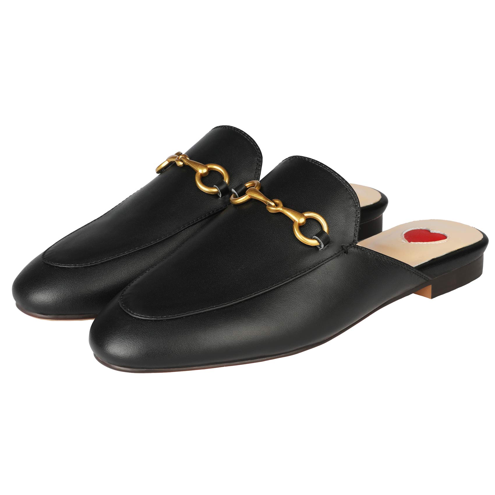 Arqa Women's Almond Toe Leather Slip-On Mules - Comfortable Backless Loafers with Buckle Detail | Perfect for Office, Casual Wear & Summer Outfits
