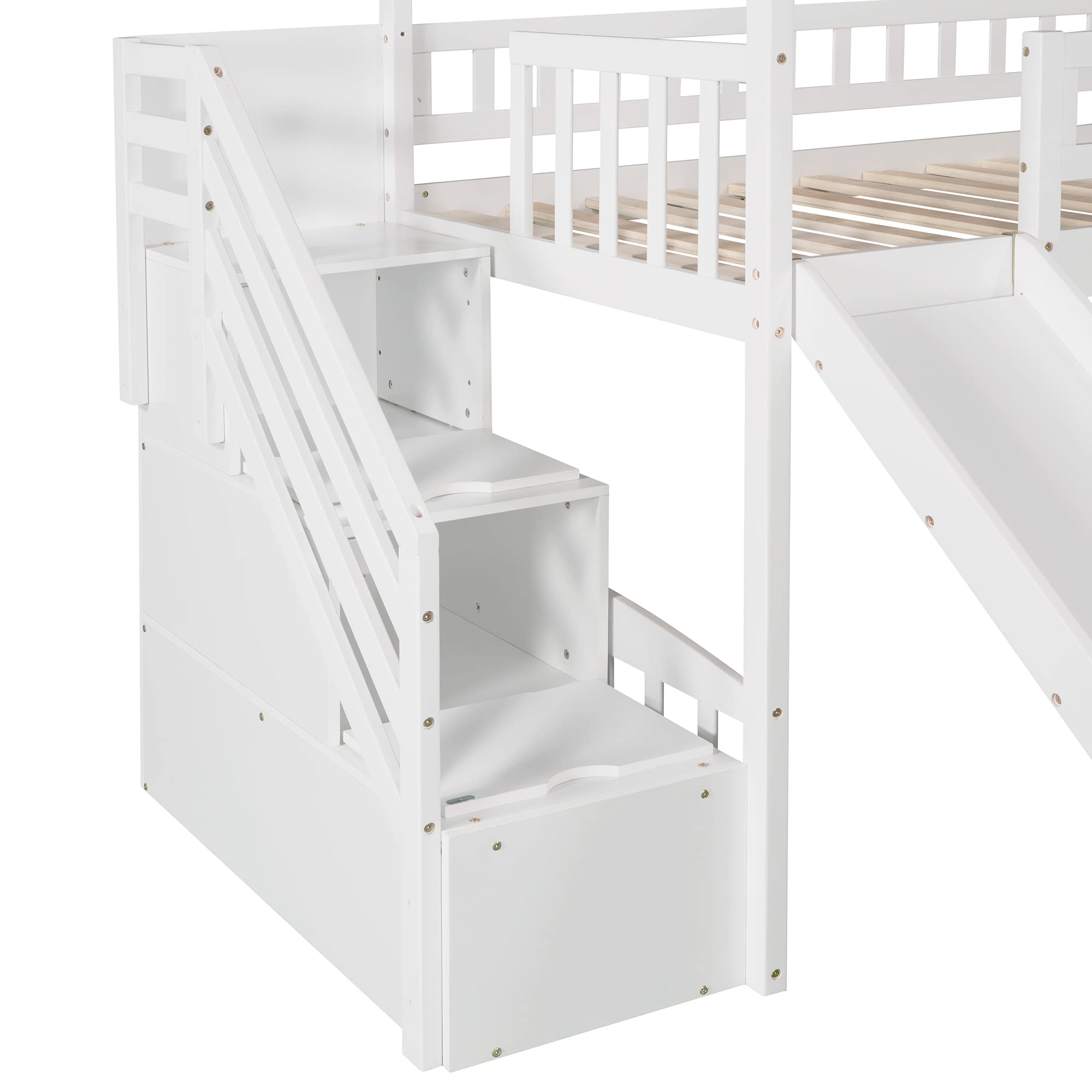 Harper & Bright Designs Twin Loft Bed with Slide, Storage, Stairs & Roof - Wooden Kids Loft Bed Frame for Boys & Girls - Perfect for Small Rooms, Playrooms & Sleepovers (Twin Size, White)