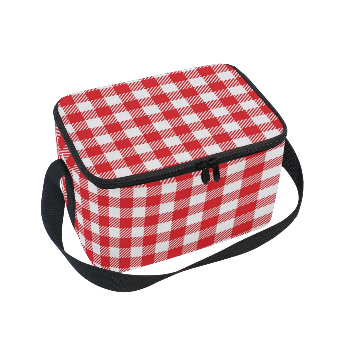 ALAZA Insulated Lunch Box Cooler Bag - Red and White Checkered Reusable Tote for Outdoor, Travel, Picnic, Work & School | Leakproof Food Container for Hot & Cold Meals