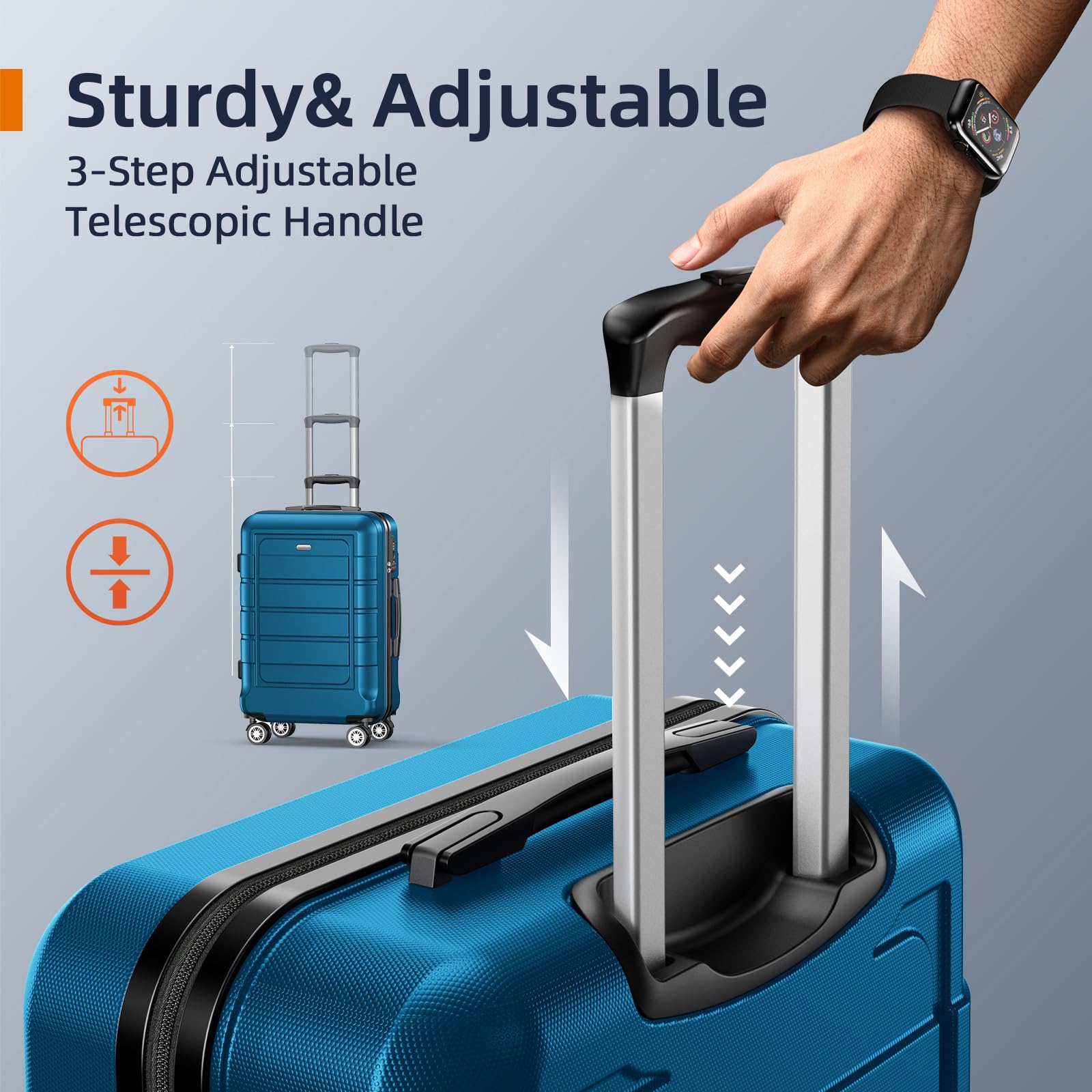 SHOWKOO Expandable 3-Piece Luggage Set - Durable PC+ABS Suitcases with Double Spinner Wheels & TSA Lock, Sea Blue - Perfect for Travel, Vacations & Business Trips