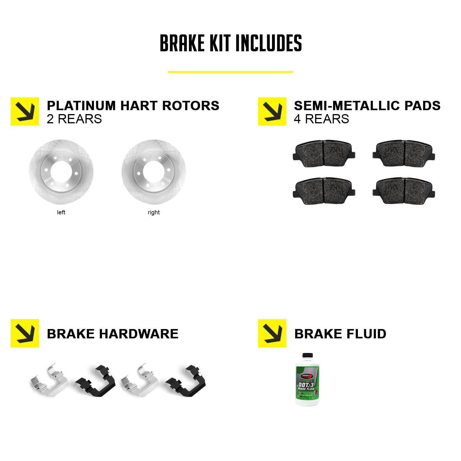 Hart RBB1.73060.43 Rear Brake Pads and Rotors Kit - Semi-Metallic Brake Pads with Hardware Kit | Durable Braking System for Cars, Trucks & SUVs | Perfect for Daily Commuting, Highway Driving & Heavy Loads