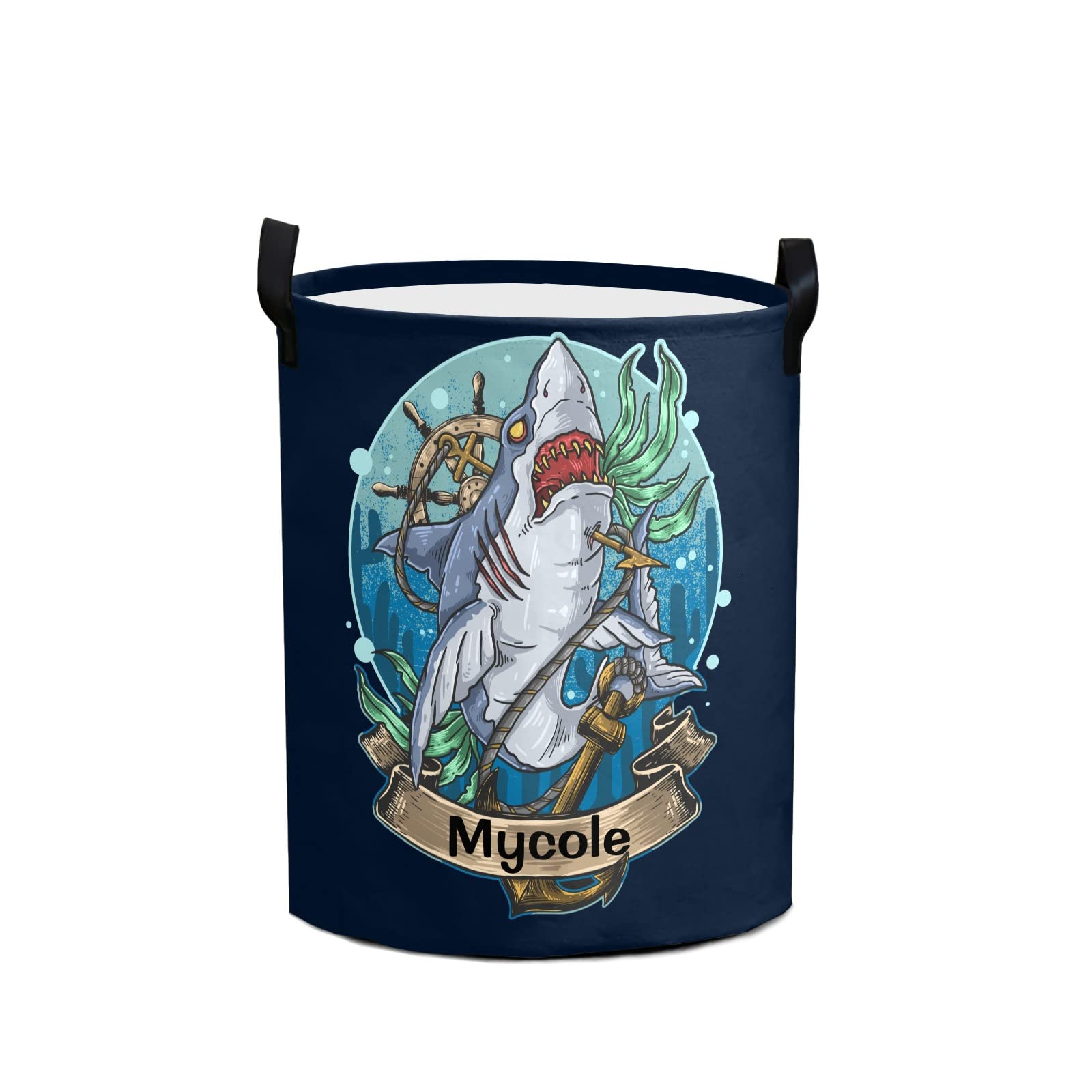 Personalized Shark Anchor Laundry Basket - Collapsible Storage Bin with Name, Baby Shower Gift & Toy Organizer | Perfect for Nursery, Kids Room & Bathroom Organization