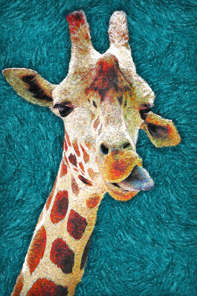 Van Gogh Style Giraffe with Tongue Out Art Print - 24x36 Signed Wall Decor Poster | Modern Home Office & Nursery Decor, Unique Gift for Art Lovers